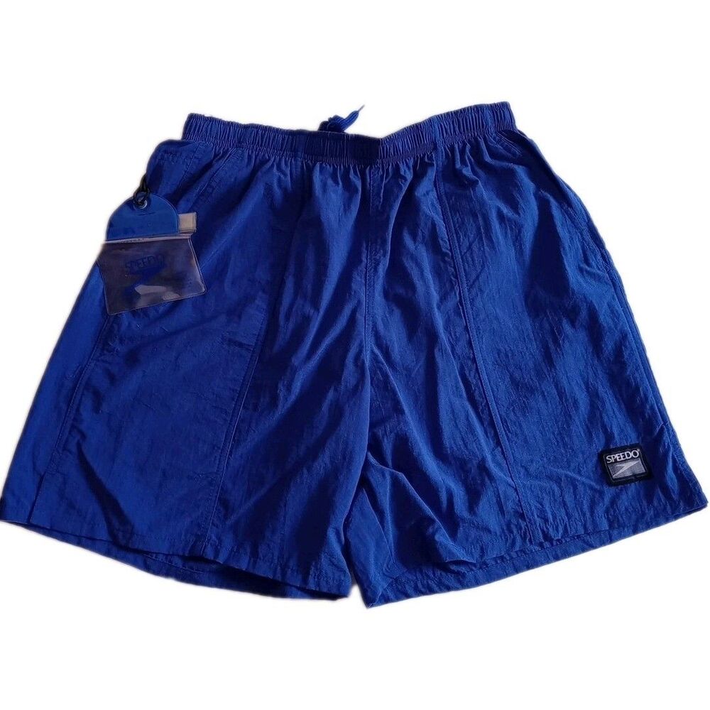 Speedo Blue Mens Large Swim Trunks Shorts with Water Wallet Speedo Collection